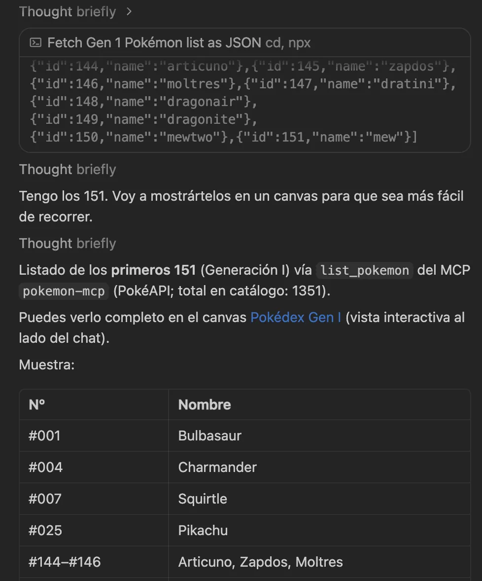 Respuesta de Cursor con el MCP