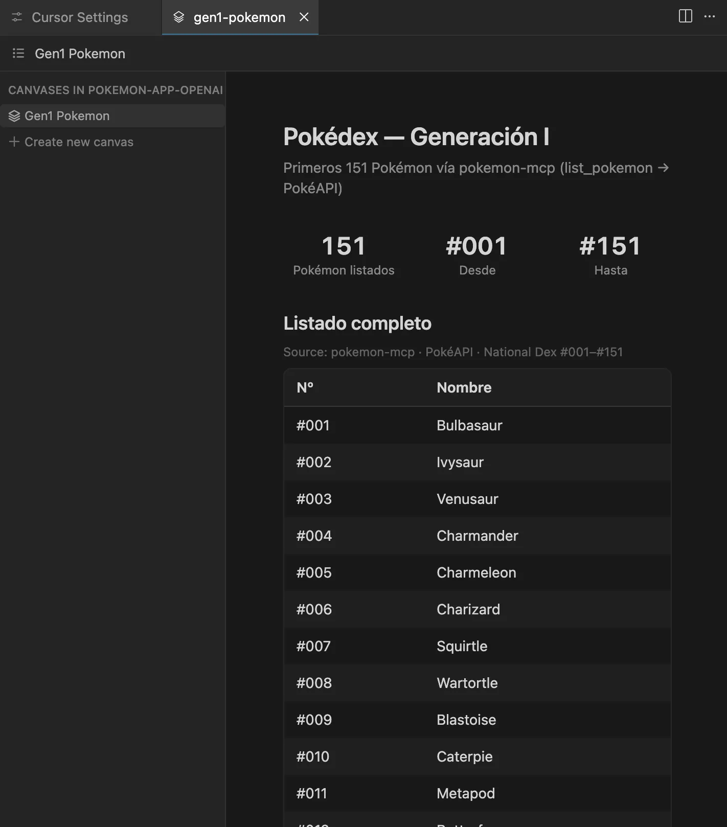 Captura del MCP en Cursor
