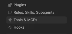 Menú de Cursor Settings: Tools & MCPs