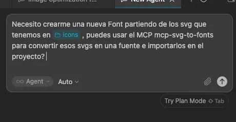Prompt real pidiendo generar la fuente desde los SVGs de icons